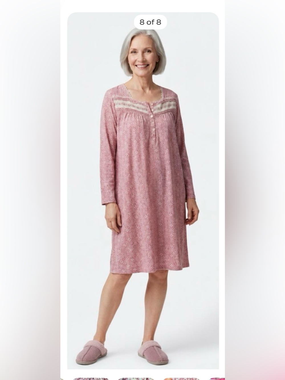 VTG Y2K Classic Long-Sleeve Nightdress in Dusty Floral Rose Sz L